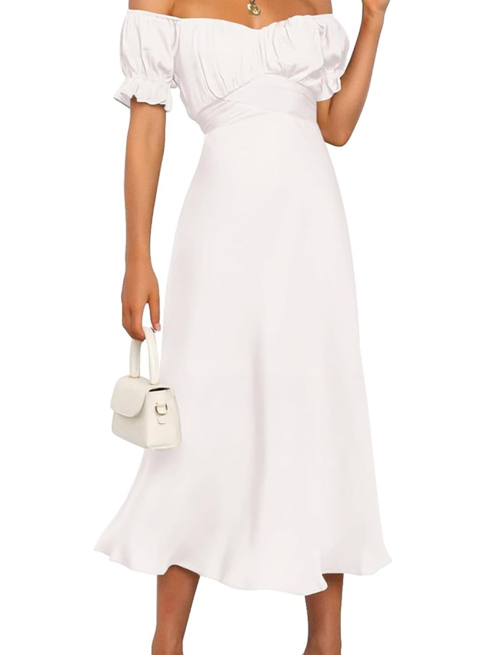 Elegant Off-Shoulder White Midi Skirt Dress